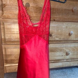red lingerie silk dress